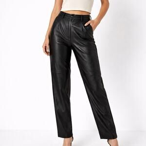 Vintage Golden Leaf Genuine Leather Pants Black Satin Lined Size 29 High Rise